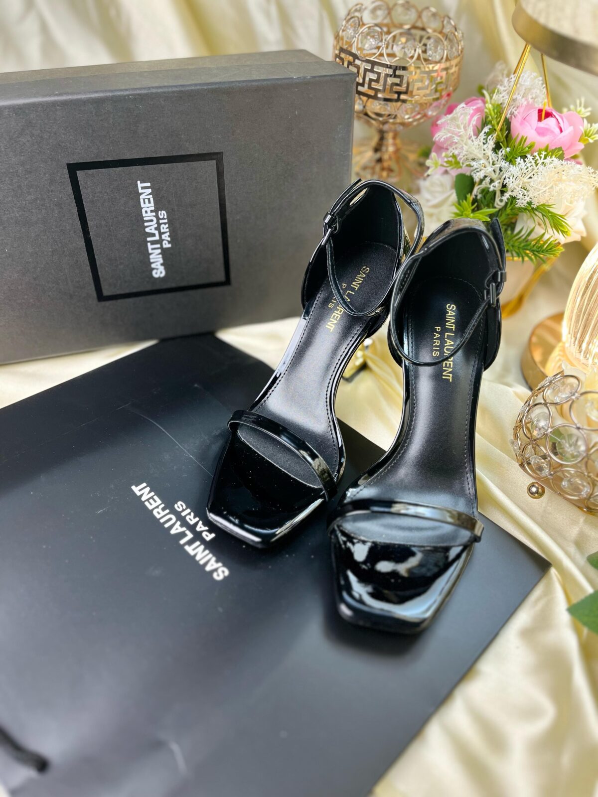 Luxury Black Patent Leather Heel – Gold Monogram Design | Unimarce - Image 3